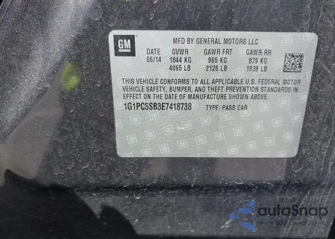 2014 Chevrolet Cruze 1Lt Auto из США, поврежденный, VIN 1G1PC5SB3E7418738